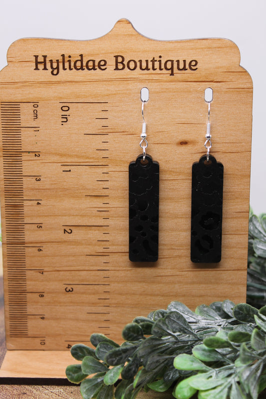 Black Leopard Bar || Acrylic Dangle Earrings || Hypoallergenic