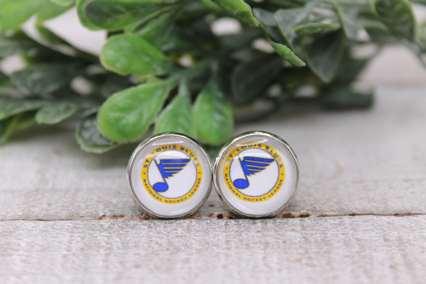 St Louis Blues Hockey || 12mm Glass Stud Earrings || Hypoallergenic