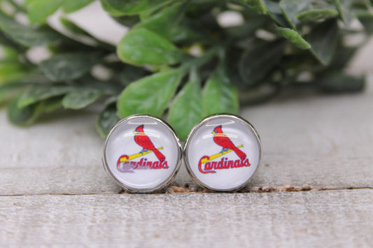 St Louis Cardinals || 12mm Glass Stud Earrings || Hypoallergenic