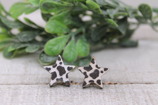 Cow Star || Wood Stud Earrings || Hypoallergenic