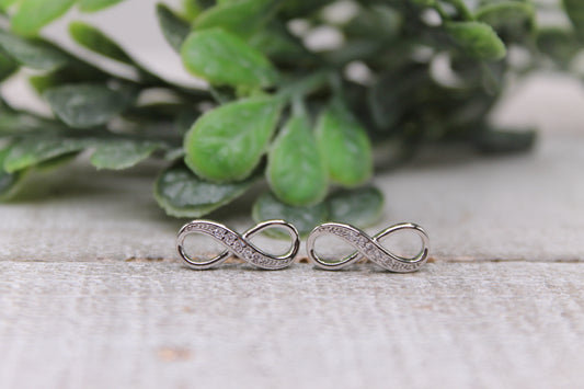 Infinity Sign with Rhinestones || Stud Earrings || Hypoallergenic