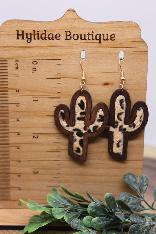 Cactus - Leopard || Dangle Earrings || Hypoallergenic *SALE*