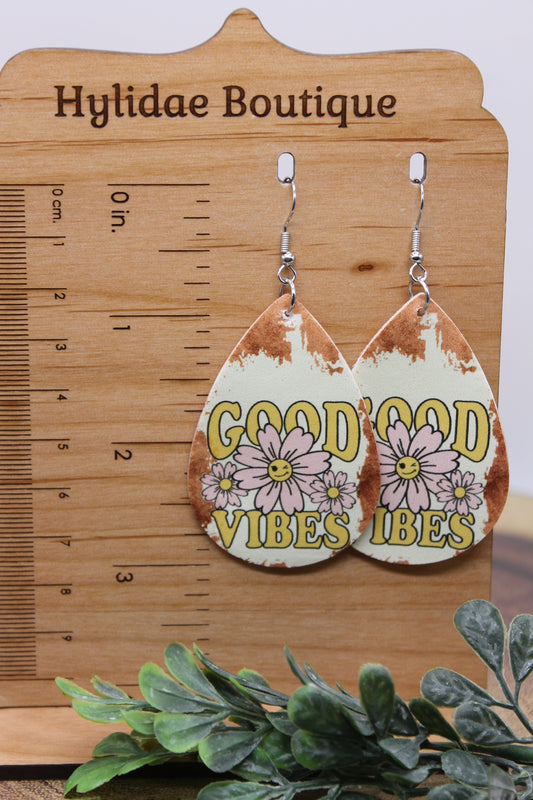 Good Vibes Teardrop || Faux Leather Dangle Earrings || Hypoallergenic