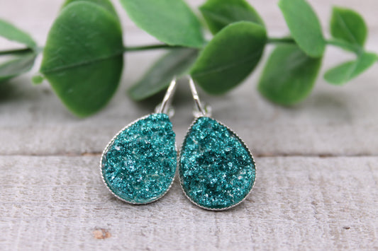 Glitz Teal || Teardrop French Lever Earrings