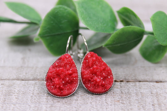 Red || Teardrop French Lever Earrings