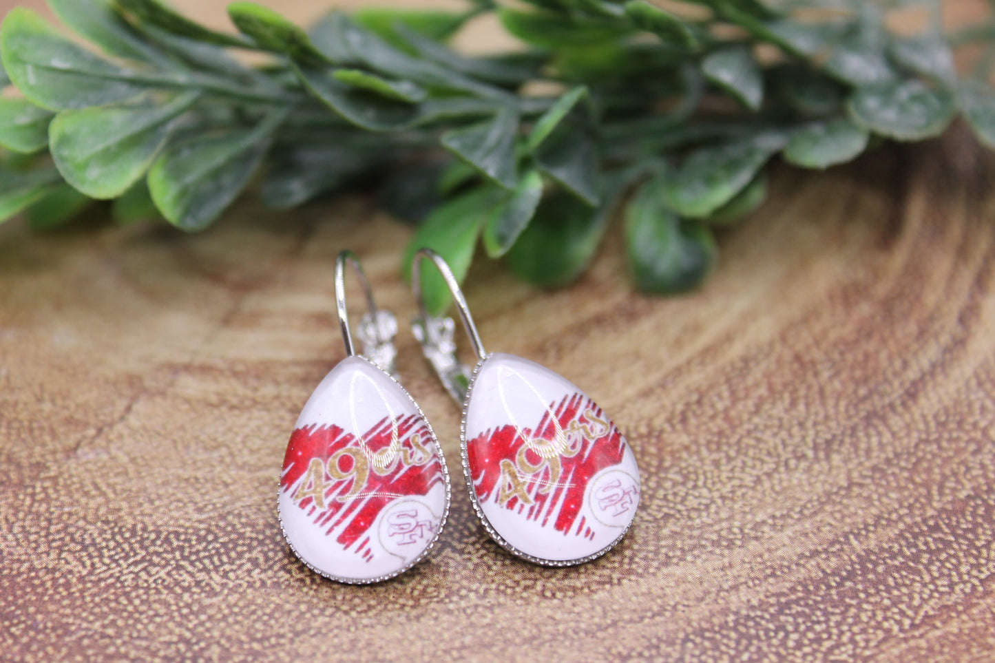 49ers Football Teardrop French Lever Earrings