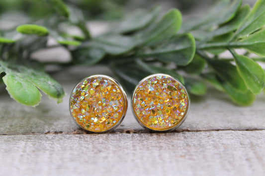 Sunflower Glitz | 12mm Druzy Stud Earrings | Hypoallergenic