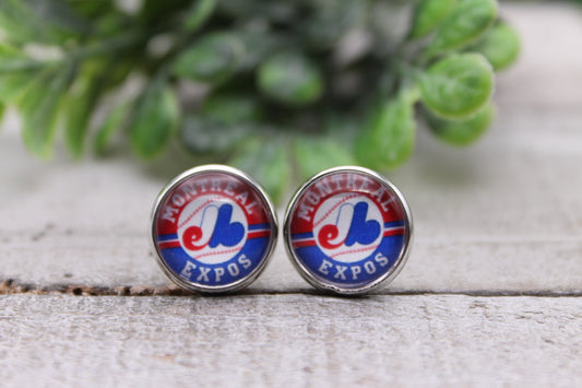 Montreal Expos Baseball || 12mm Glass Stud Earrings || Hypoallergenic