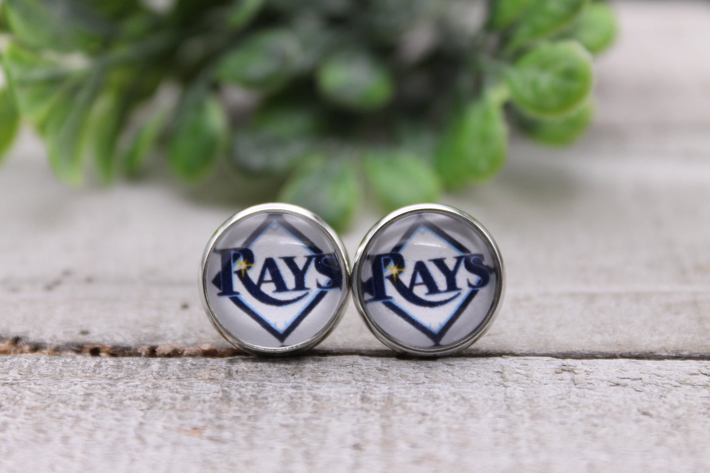 Rays Baseball || 12mm Glass Stud Earrings || Hypoallergenic