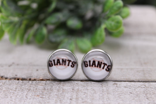 Giants Baseball || 12mm Glass Stud Earrings || Hypoallergenic