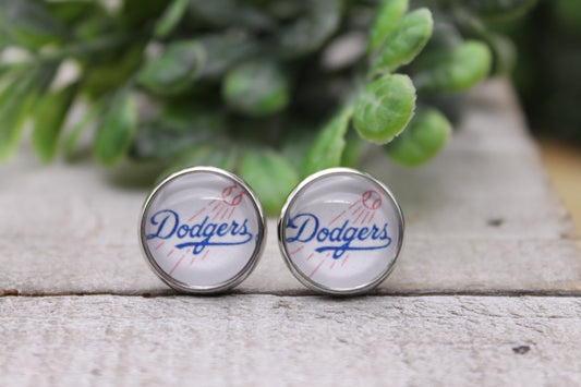 Dodgers Baseball || 12mm Glass Stud Earrings || Hypoallergenic