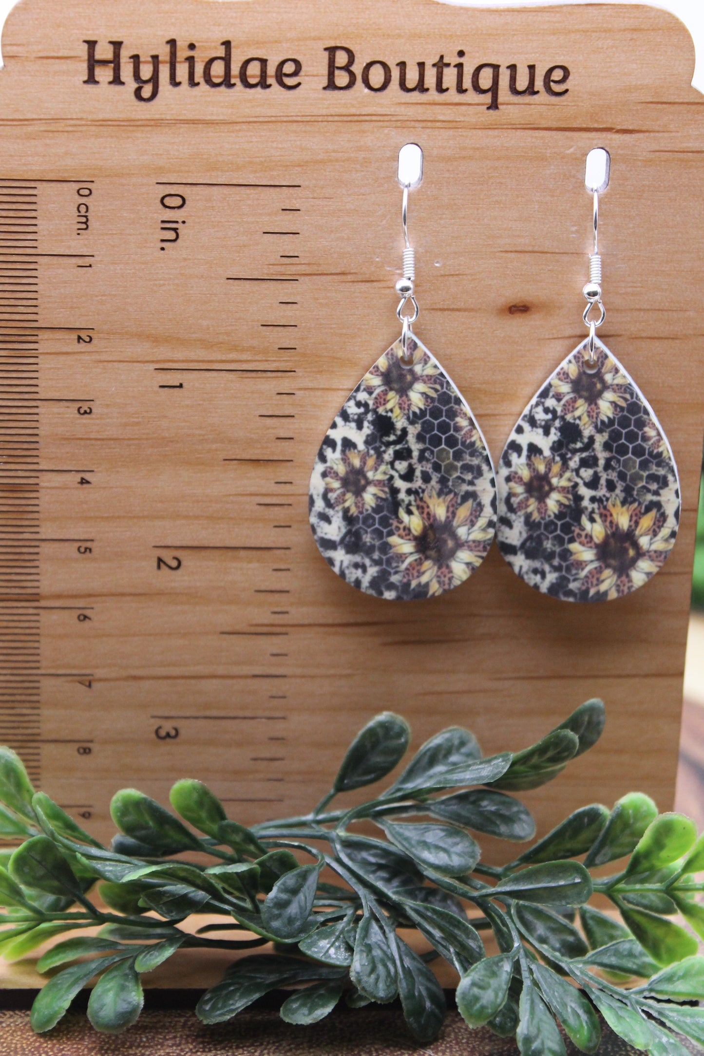 Sunflowers & Animal Print Teardrop Dangle Earrings