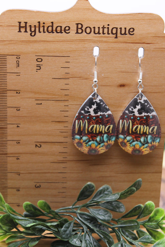 MAMA Sunflowers & Cow Teardrop Dangle Earrings